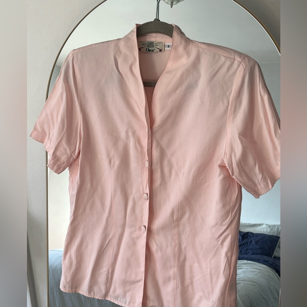 Vintage Orvis Pink Button Down Blouse Size 6